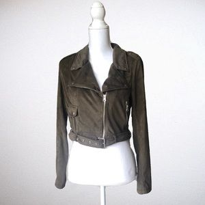 Faux Suede Army Green Moto Jacket by American Rag